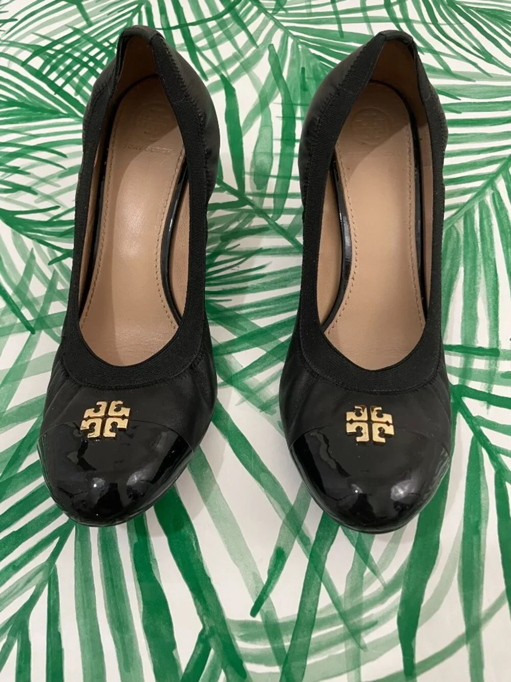 Tory Burch Jolie Black Leather Wedge Pumps Women's Size 10.5